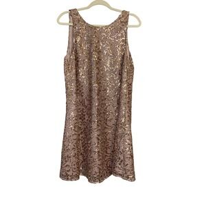 Belle Badgley Mischka Dress‎ Cocktail Party Sequin Lace Sleeveless Pink Gold 12